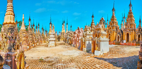 Wall Mural - Panoramic view of Kakku Pagodas, Myanmar