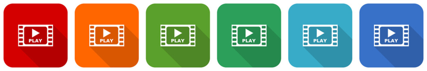 Aufkleber - Video icon set, flat design vector illustration in 6 colors options for webdesign and mobile applications