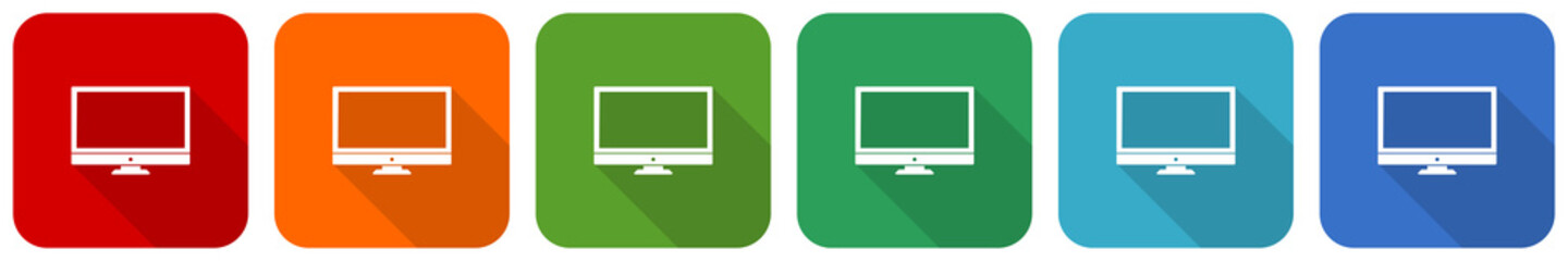 Leinwandbilder - Screen, monitor, display, computer icon set, flat design vector illustration in 6 colors options for webdesign and mobile applications