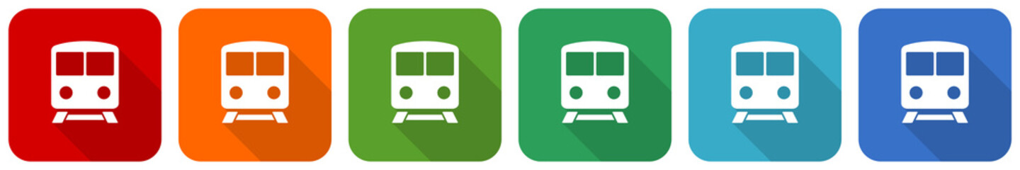 Aufkleber - Railway, train, subway, transportation icon set, flat design vector illustration in 6 colors options for webdesign and mobile applications