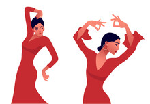 Flamenco Dancer. Beautiful Graceful Woman Dancing. Spanish Culture. Flamenco Festival Vector Template. Logo For Dance Studio.