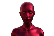 3d Illustration Of A Bald Woman. Image Of A Red Female Head On A White Background