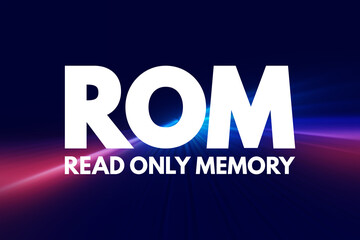 Aufkleber - ROM - Read Only Memory acronym, technology concept background