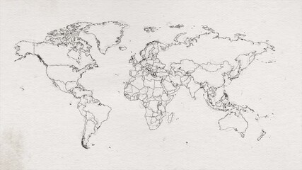 abstract old science earth map drawing background animation/ 4k animation of an abstract old science