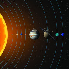 A solar system with the ratio of actual planet sizes and orbits.