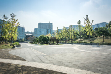 Sticker - city park with modern building background