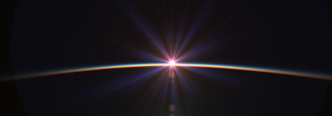 Wall Mural - earth sunrise from space over cloudy ocean. 3d rendering