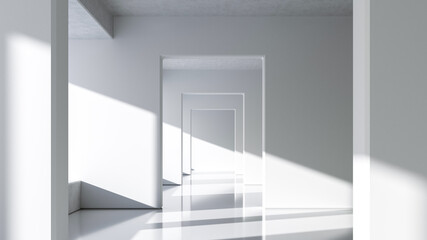 Wall Mural - abstract white architecture background. bright clean interior. empty open plan interior. 3d illustra
