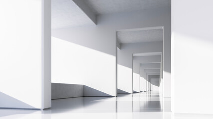 Wall Mural - abstract white architecture background. bright clean interior. empty open plan interior. 3d illustra