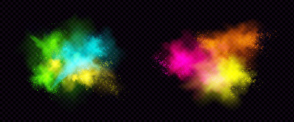 Wall Mural - explosions of color powder, paint dust with particles. vector realistic set of colorful ink splashes