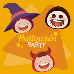 Sticker - happy halloween party with witch and devil and skeleton heads