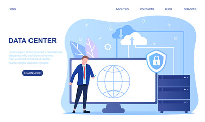 Aufkleber - data center concept. database protection and safety, maintenance service. flat cartoon vector illust