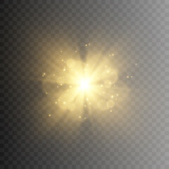 Vector golden light. A golden flash of light. Shine. The lights of a sun. Light png. Glare from light. Gold lighting.