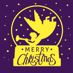 Wall Mural - A square vector card with a flat angel silhouette  and a text Merry Christmas. 