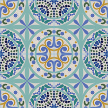 Vector Ceramic Portuguese Tiles Seamless Pattern Background.