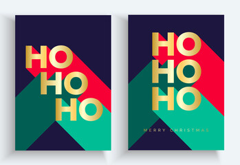 Poster - Set of Luxury Christmas Cards - Merry Christmas card set with luxury gold foil typography lettering. Christmas cards or invitation with 'HO HO HO' 'Merry Christmas' text.