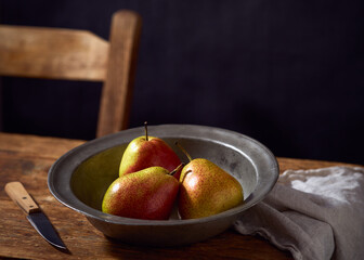 Pears in Pewter Bowl Dutch Master Inspired