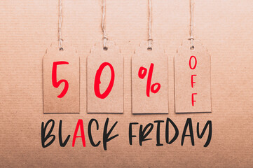 Wall Mural - Text 50% off, black friday on tags