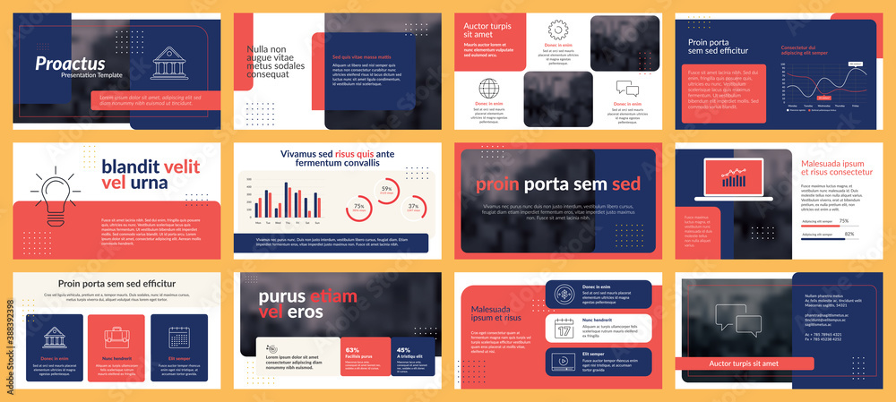 Presentations templates elements and infographics in vector design. Business template for presentation slide, corporate report, marketing, flyer and leaflet,  advertising, annual report and banner. - obrazy, fototapety, plakaty 
