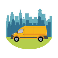 Poster - yellow van vehicle transport isolated icon