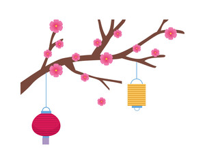 Wall Mural - chinese paper lamps hanging in tree plant