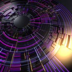 Aufkleber - 3d rendering hi-tech hud gears with colored glowing elements. Modern design with a depth of field. Digital illustration