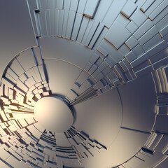 Aufkleber - Futuristic composition with circular sci-fi metallic geometric shapes. Depth of field. 3d rendering digital illustration