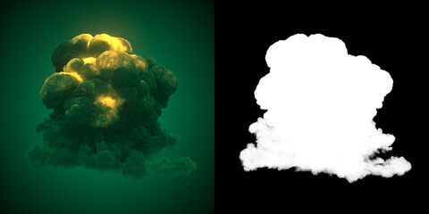 Aufkleber - Detonation with a green fire and thick chemical smoke. Alpha channel 3d render