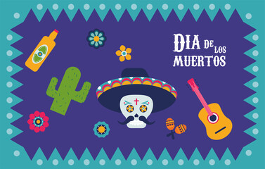 Poster - dia de los muertos poster with celebration set icons