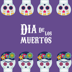 Poster - dia de los muertos poster with skulls frame