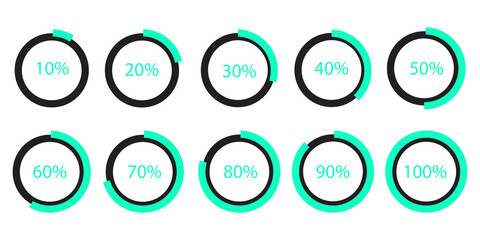 Poster - Round vector icon for percentage threshold. Green bootloader set. A circular loading indicator. Stock image. EPS 10.