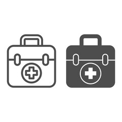 Poster - First aid kit line and solid icon, Medical concept, Medical Kit sign on white background, First aid box with cross icon in outline style for mobile concept and web design. Vector graphics.