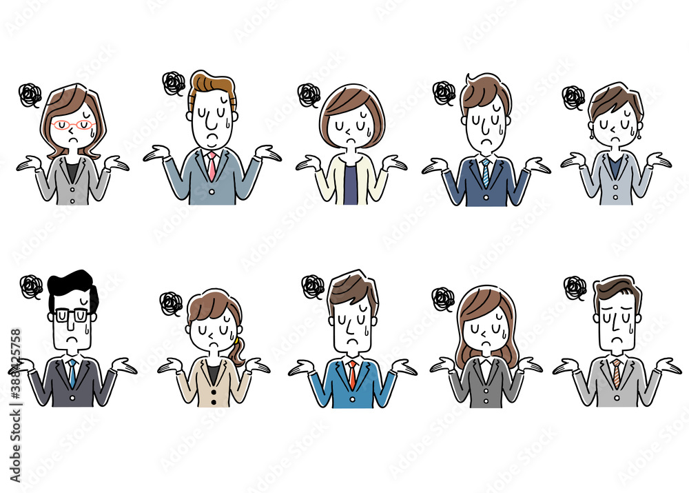 イラスト素材 スーツ姿の男女 ビジネス セット 呆れる 388425758