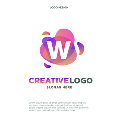 Letter W logo with colorful splash background, letter combination logo design for creative industry, web, business and company.