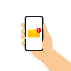 Poster - Email notification concept. New sms on smartphone. Illustration in flat design. New email or sms on smartphone screen. Vector EPS 10.