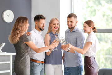 Sticker - Young people drinking tasty champagne at party in office