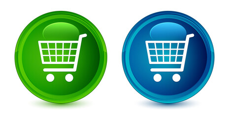 Wall Mural - Ecommerce icon artistic shiny glossy blue and green round button set