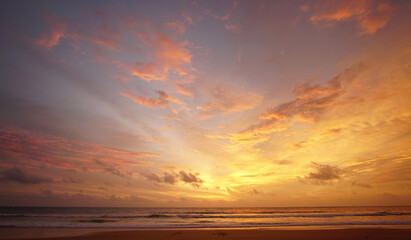 nature background. shot of landscape amazing of red sky sunset in the sea with red clouds background