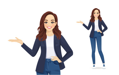 Wall Mural - Casual business woman showing isolated vector illustration