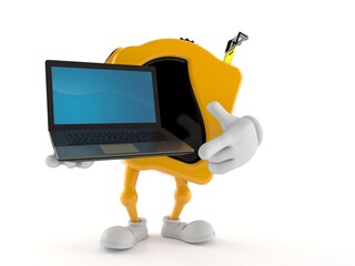 Sticker - Measure tape character holding laptop