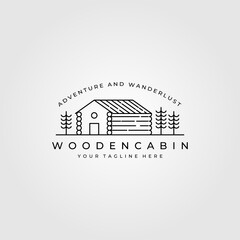 Wall Mural - line art cabin logo vector illustration design, cottage minimalist logo design