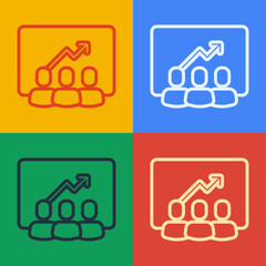 Poster - Pop art line Project team base icon isolated on color background. Business analysis and planning, consulting, team work, project management. Vector.