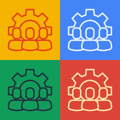 Poster - Pop art line Project team base icon isolated on color background. Business analysis and planning, consulting, team work, project management. Vector.