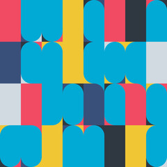 Aufkleber - Modern vector abstract seamless geometric pattern with semicircles, circles and squares in retro scandinavian style. Illustration with geometric figures. 