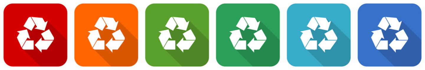 Aufkleber - Recycle icon set, flat design vector illustration in 6 colors options for webdesign and mobile applications