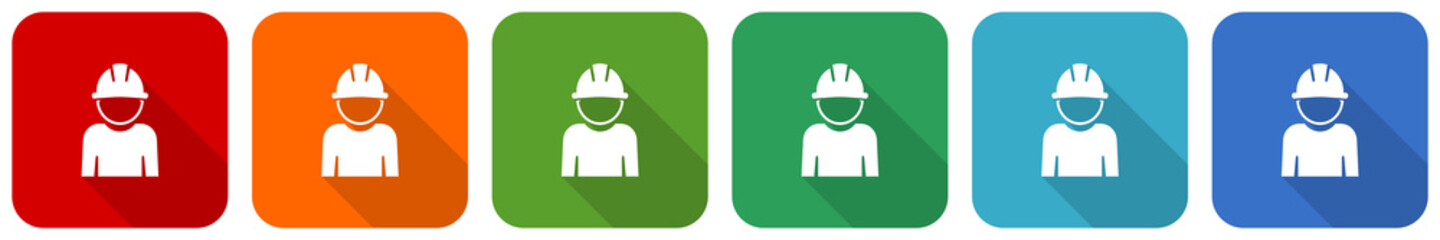 Poster - Engineer, worker, manager, employe icon set, flat design vector illustration in 6 colors options for webdesign and mobile applications