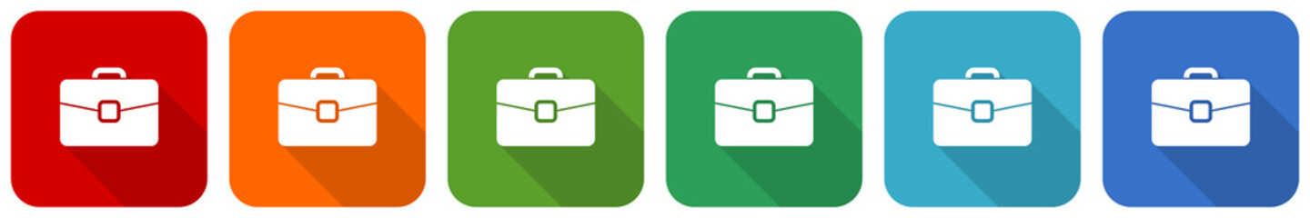 Leinwandbilder - Briefcase, bag, case, business icon set, flat design vector illustration in 6 colors options for webdesign and mobile applications