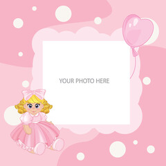 Wall Mural - Baby girl shower card. Arrival card with place for your text