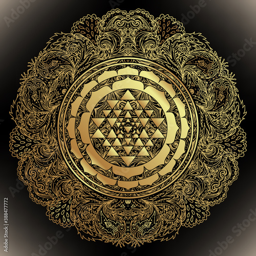Papel de parede The Sri Yantra or Sri Chakra, form of mystical diagram, Shri Vidya school of Hindu tantra symbol