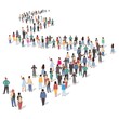 © Siberian Art - Large group of people standing in long line, flat vector illustration. People crowd gathering.